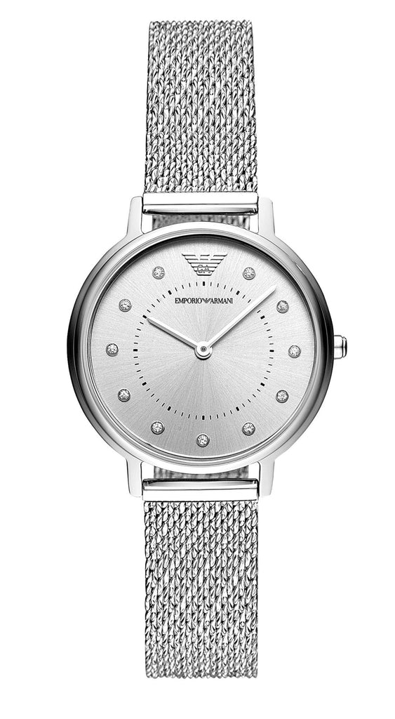 Emporio Armani Kappa Silver Dial Silver Mesh Bracelet Watch  display picture 2