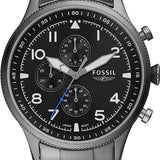 Fossil Retro Pilot Chronograph Black Dial Grey Steel Strap Watch for Men - FS5834