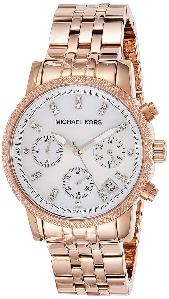 Michael Kors Damenuhr mit weißem Zifferblatt und roségoldenem