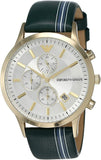 Emporio Armani Renato Chronograph Silver Dial Green Leather Strap Watch For Men - AR11233