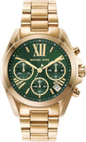 Michael Kors Bradshaw Chronograph Green Dial Gold Steel Strap Watch For Women - MK7257