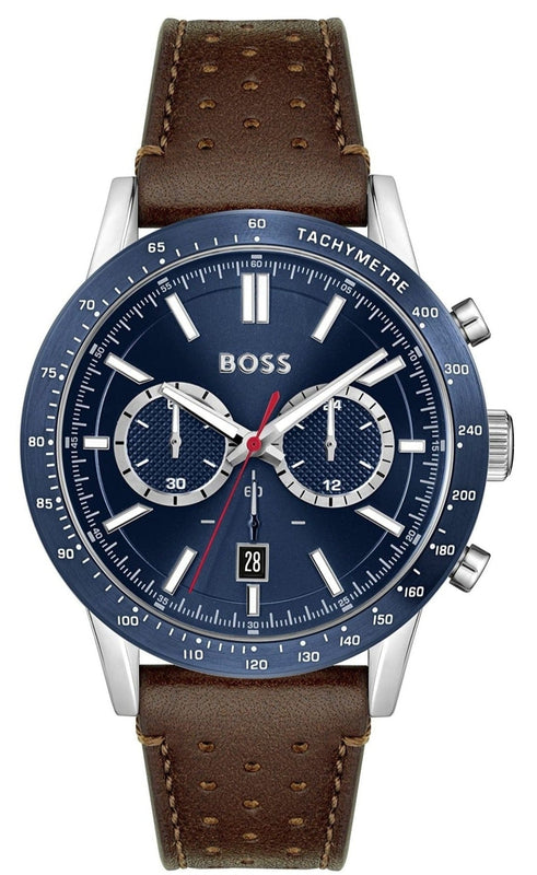 Hugo Boss Allure Chronograph Blue Dial Brown Leather Strap Watch for Men - 1513921