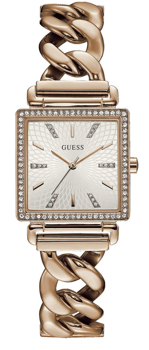 Guess Vanity Diamonds Silver Dial Gold Steel Strap Watch for Women - W1030L4