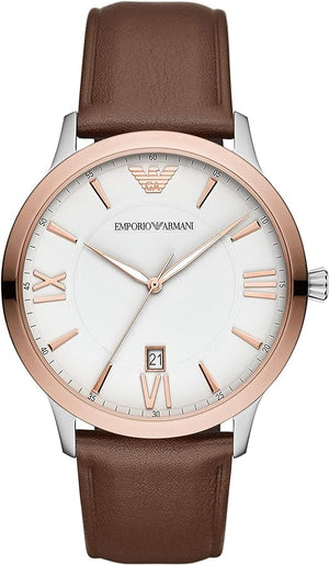 Emporio Armani Giovanni Quartz White Dial Brown Leather Strap Watch For Men - AR11211