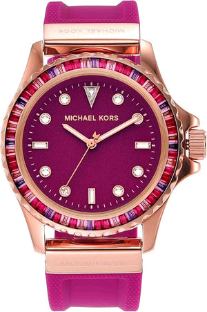 Michael Kors Everest Pave Crystals Pink Dial Pink Rubber Strap Watch for Women - MK7441