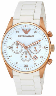 Emporio Armani Sportivo Chronograph White Dial White Rubber Strap Watch For Men - AR5919