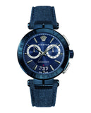 Versace Aion Chronograph Blue Dial Blue Leather Strap Watch for Men - VBR070017
