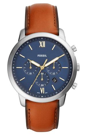 Fossil Neutra Chronograph Blue Dial Brown Leather Strap Watch for Men - FS5453