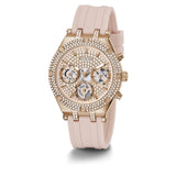 Guess Heiress Diamonds Rose Gold Dial Pink Rubber Strap Watch for Women - GW0407L3