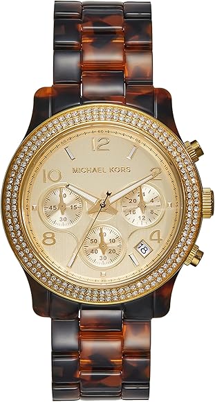 Michael Kors Runway Chronograph Gold Dial Brown Acetate  display picture 3