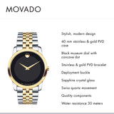 Movado Museum Classic Black Dial Two Tone Steel Strap Watch For Men - 606899