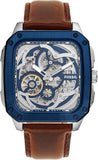 Fossil Inscription Automatic Skeleton Blue Dial Brown Leather Strap Watch for Men - BQ2571