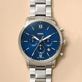 Fossil Neutra Chronograph Blue Dial Silver Steel Strap Watch for Men - FS5792