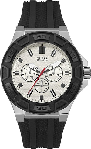 Guess Force Analog Quartz White Dial Black Rubber Strap Watch For Men - W0674G3