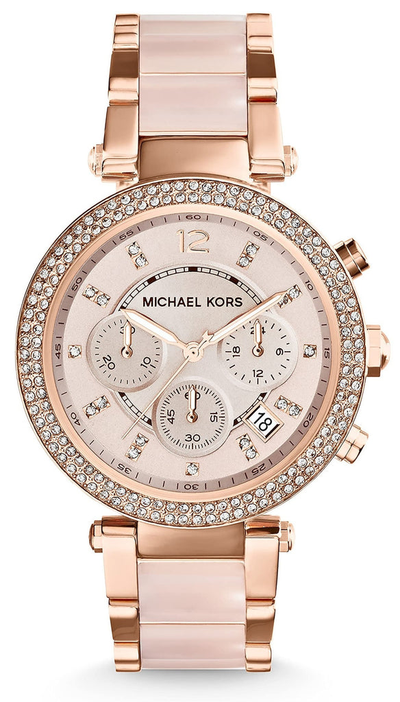 Michael Kors Ritz Chronograph Rose Gold Dial Two Tone Steel Strap