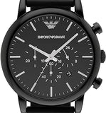 Emporio Armani Dress Chronograph Black Dial Black Leather Strap Watch For Men - AR1918