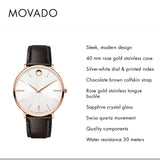 Movado Ultra Slim White Dial Brown Leather Strap Watch For Men - 0607089