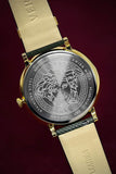 Versace V-Circle Manifesto Gold Dial Black Leather Strap Watch for Men - VBQ030017