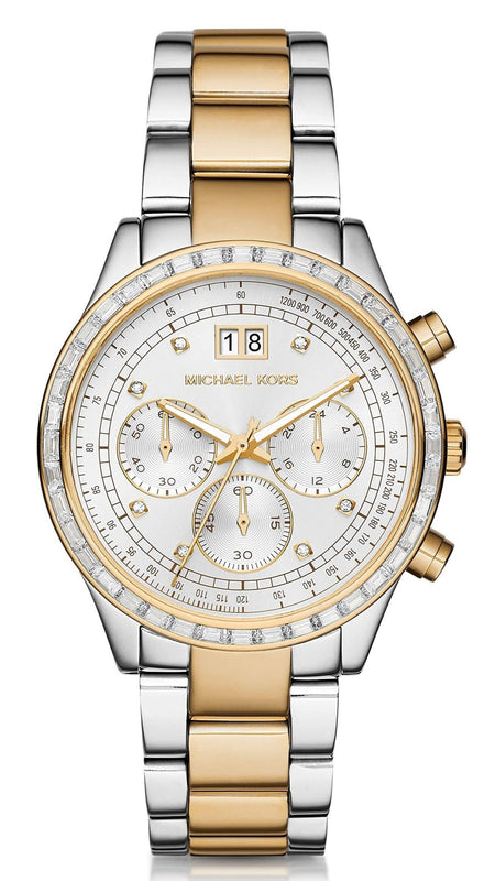Michael Kors Brinkley Chronograph Silver Dial Two Tone Steel Strap Watch for Women - MK6188