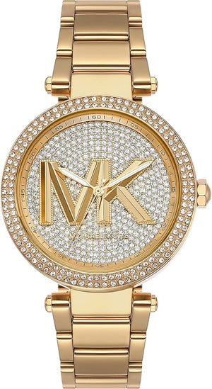 Michael Kors Parker Analog Crystals Gold Dial Gold Steel Strap Watch For Women - MK7283