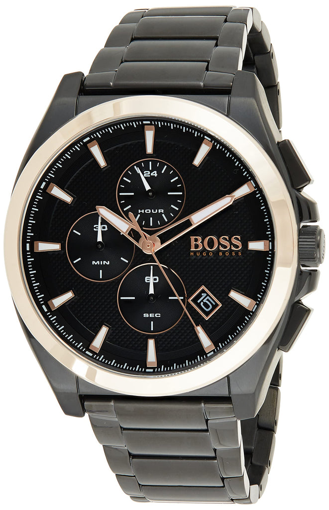 Hugo Boss Grandmaster Black Dial Black Steel Strap Watch for Men  - 1513885