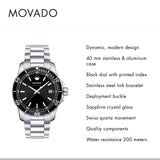 Movado Series 800 Black Dial Silver Steel Strap Watch For Men - 2600135