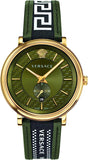 Versace V-Circle Quartz Green Dial Green Leather Strap Watch for Men - VEBQ01519