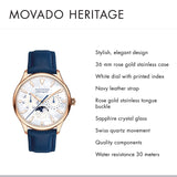 Movado Heritage Celestograf White Mother of Pearl Dial Blue Leather Strap Watch For Women - 3650011