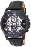 Fossil Grant Automatic Black Dial Black Leather Strap Watch for Men - ME3028