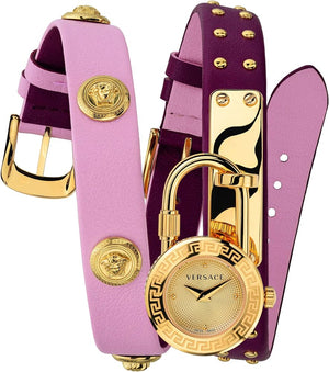 Versace Medusa Lock Icon Gold Dial Red Leather Strap Watch for Women - VEDW00319