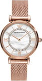 Emporio Armani Gianni T Bar Mother of Pearl Dial Rose Gold Mesh Bracelet Watch For Women - AR11320