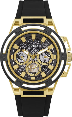 Guess Matrix Multifunction Gold Dial Black Rubber Strap Watch For Men - GW0423G2