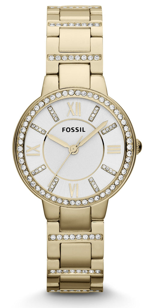 Fossil Virginia White Dial Gold Steel Strap Watch for Women
