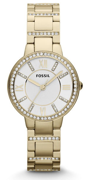 Fossil Virginia White Dial Gold Steel Strap Watch for Women - ES3283