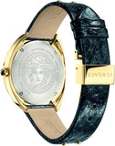 Versace Shadov Gold Dial Green Leather Strap Watch For Women - VEBM01018