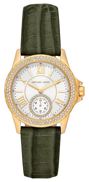 Michael Kors Mini Everest Crystals White Dial Green Leather Strap Watch for Women - MK4720