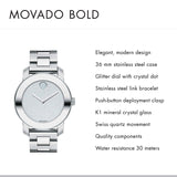 Movado Bold Crystal Dot Silver Dial Silver Steel Strap Watch For Women - 3600334