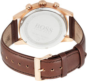 Hugo Boss Navigator Chronograph Grey Dial Brown Leather Strap Watch for Men - 1513496