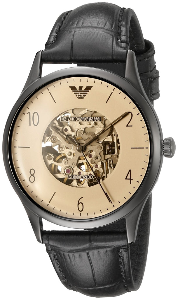 【ミラノ購入】EMPORIO ARMANI ラムレザー2010 アーカイブ Emporio Armani Meccanico White Dial Black Leather Strap Watch For Men
