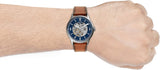 Fossil Forrester Luggage Automatic Skeleton Blue Dial Brown Leather Strap Watch for Men - ME3179