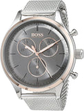 Hugo Boss Companion Chronograph Grey Dial Silver Mesh Bracelet Watch For Men - 1513549