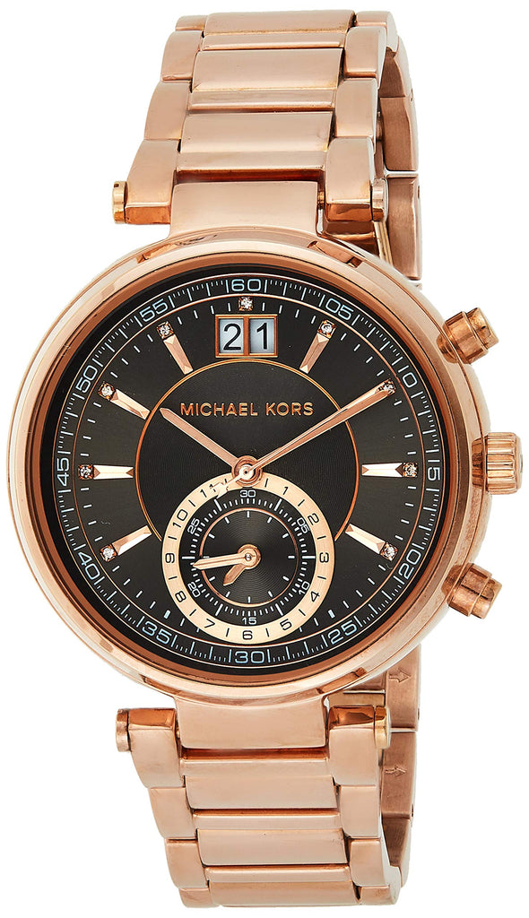 Đồng hồ Michael Kors Sawyer mặt vàng hồng dây thép vàng hồng dành