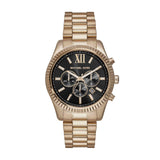 Michael Kors Lexington Chronograph Black Dial Gold Steel Strap Watch for Men - MK9155