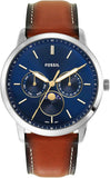 Fossil Neutra Minimalist Moonphase Blue Dial Brown Leather Strap Watch for Men - FS5903