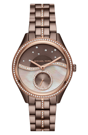 Michael Kors Lauryn Rose Gold Dial Brown Steel Strap Watch for Women - MK3757