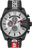Diesel Mega Chief Chronograph Silver Dial Black Leather Strap Watch For Men - DZ4512