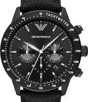 Emporio Armani Mario Chronograph Black Dial Black Nylon Strap Watch For Men - AR11453