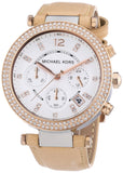 Michael Kors Parker Chronograph White Dial Tan Leather Strap Watch for Women - MK5633