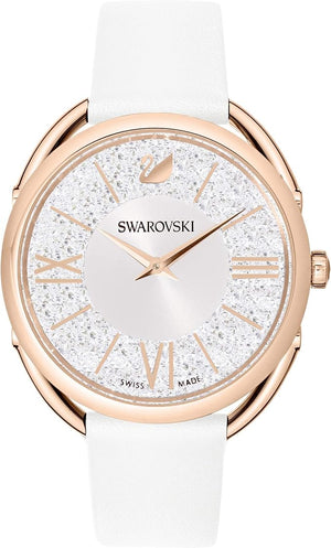 Swarovski Crystalline Glam Silver Dial White Leather Strap Watch for Women - 5452459