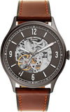 Fossil Forrester Automatic Skeleton Grey Dial Brown Leather Strap Watch for Men - ME3178